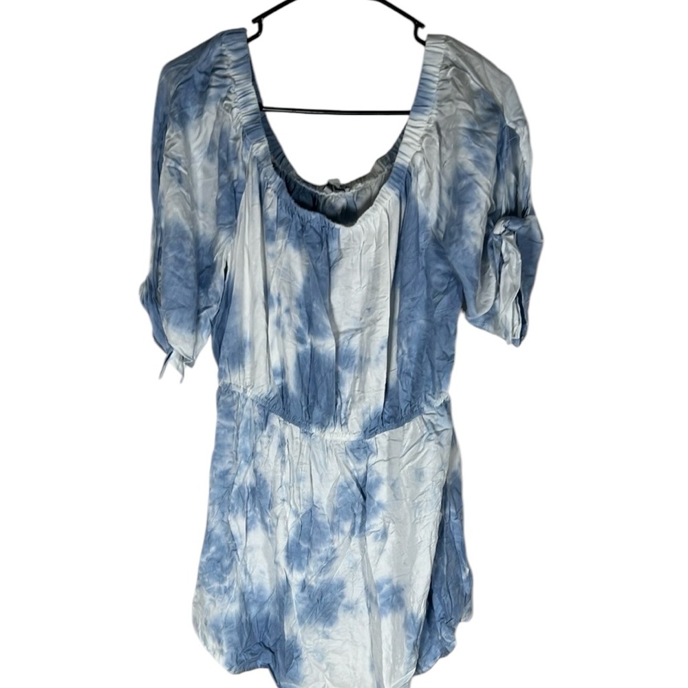 Cloudy Blue and White Tie-Dye Off Shoulder Boat Neck Dress Size XL